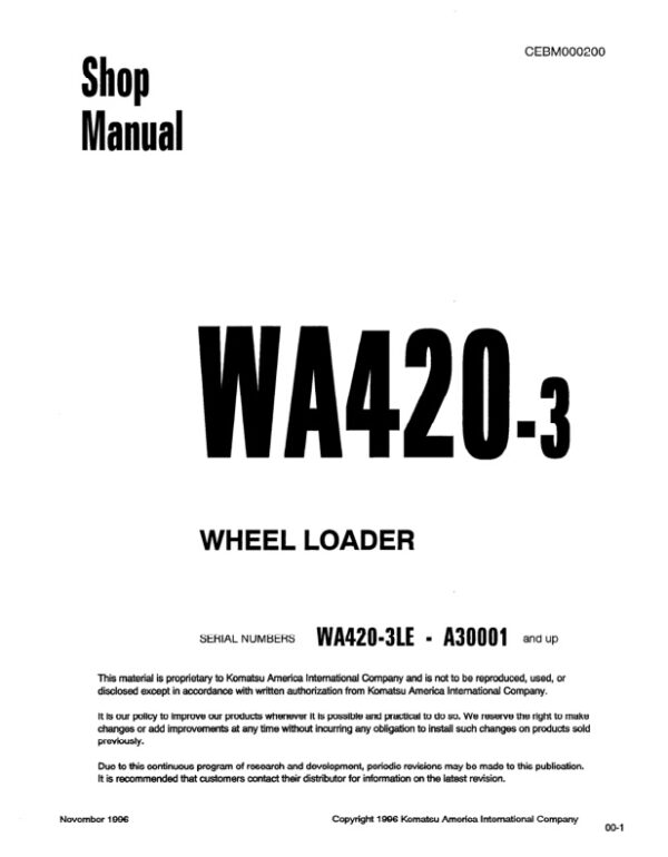 Service manual Komatsu WA420-3LE A30001 & Up | CEBM000200