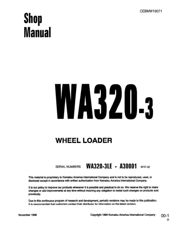 Service manual Komatsu WA320-3, WA320-3LE A30001 & Up | CEBMW19071