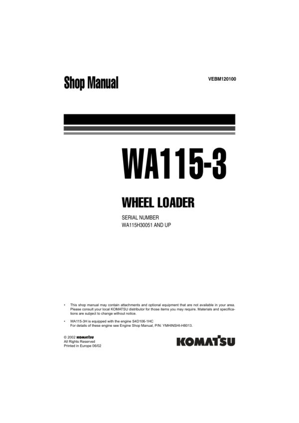 Service manual Komatsu WA115-3 | VEBM120100