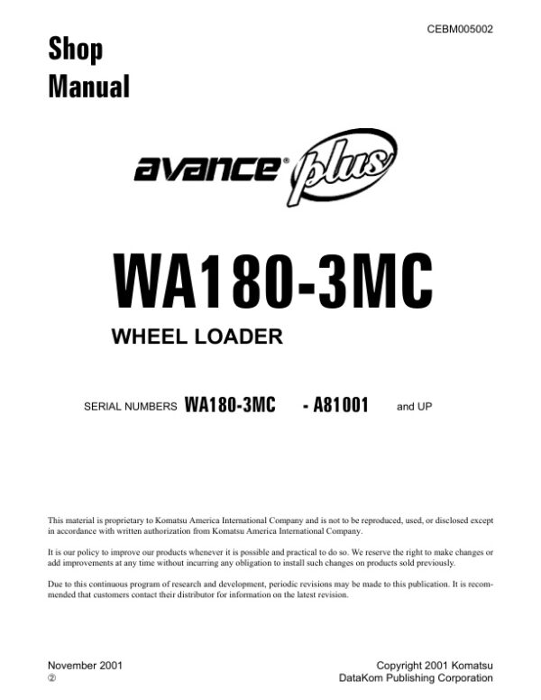 Service manual Komatsu WA180-3MC A81001 & Up | CEBM005002