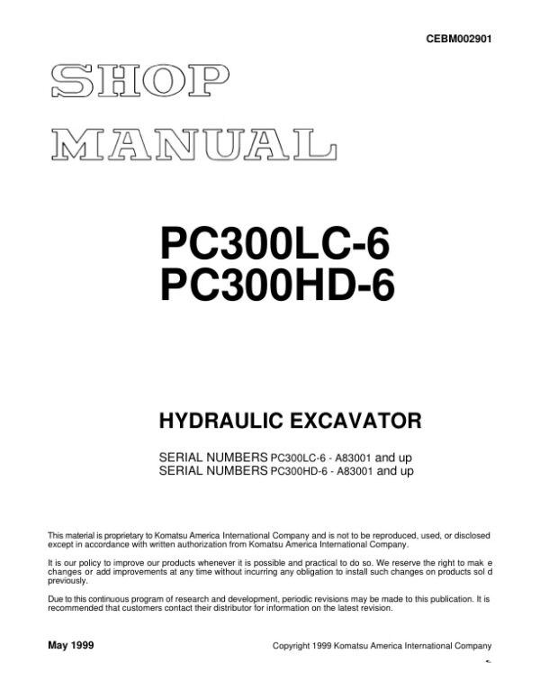 Service manual Komatsu PC300LC-6, PC300HD-6 A83001 & Up | CEBM002901