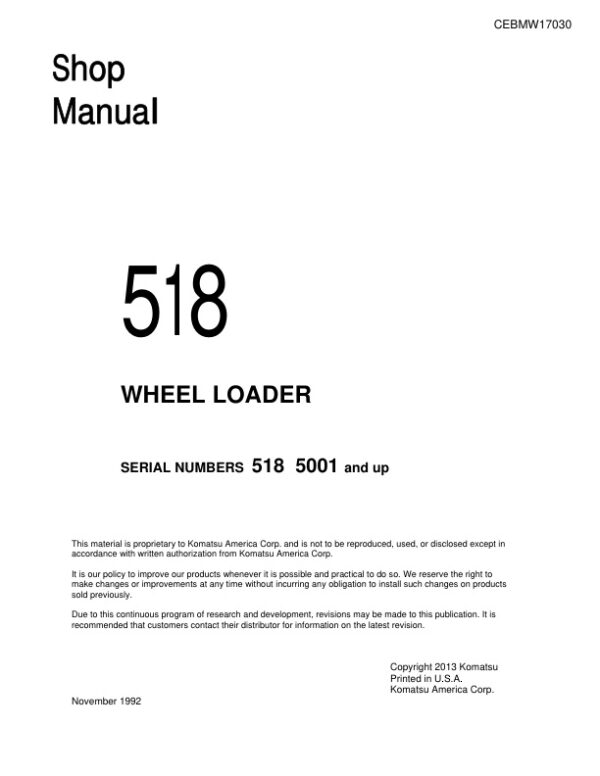 Service manual Komatsu 518 Loader 5001 & Up | CEBMW17030