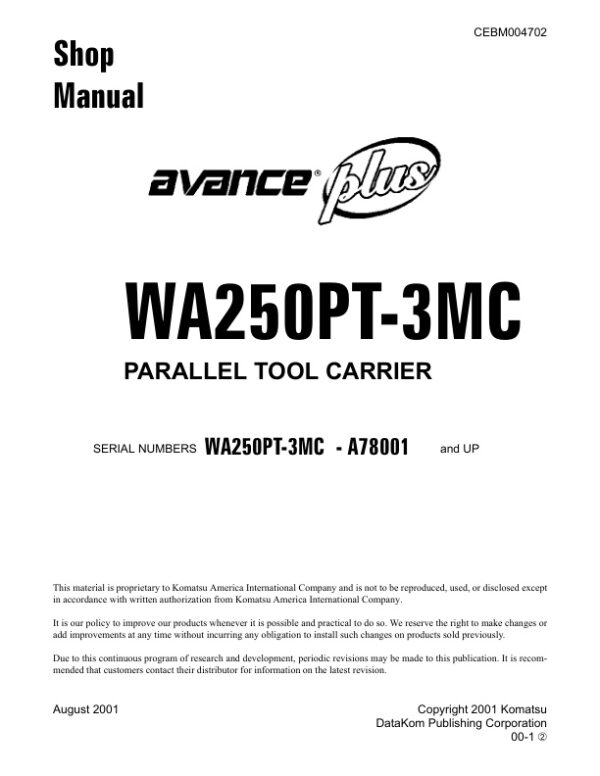 Service manual Komatsu WA250PT-3MC A78001 & Up | CEBM004702