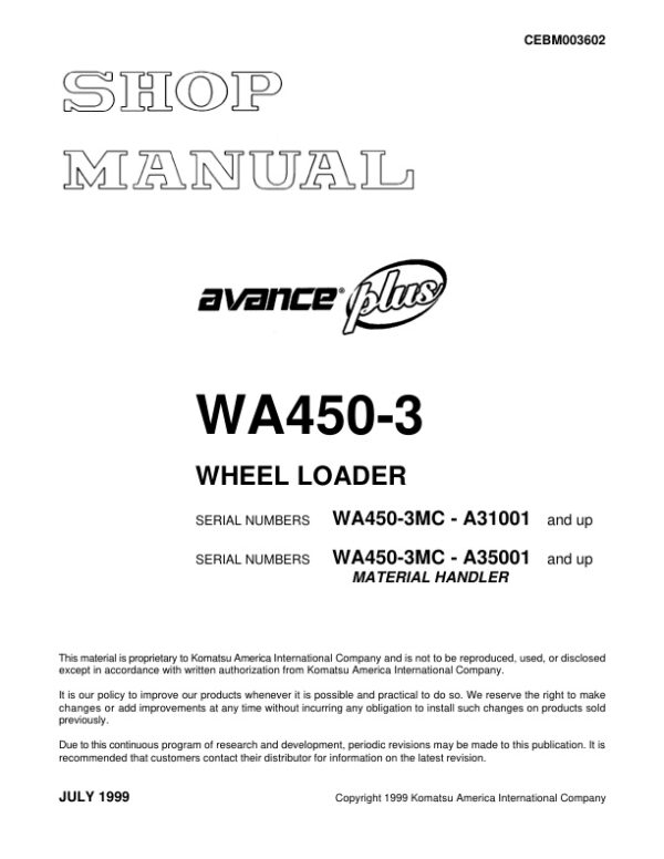 Service manual Komatsu WA450-3MC A31001 & Up, A35001 & Up | CEBM003602