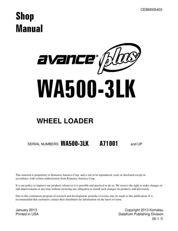 Service manual Komatsu WA500-3LK A71001 & Up | CEBM005403