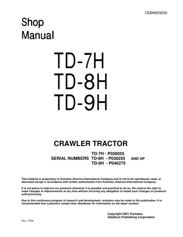 Service manual Komatsu TD-7H, TD-8H, TD-9H | CEBM003200