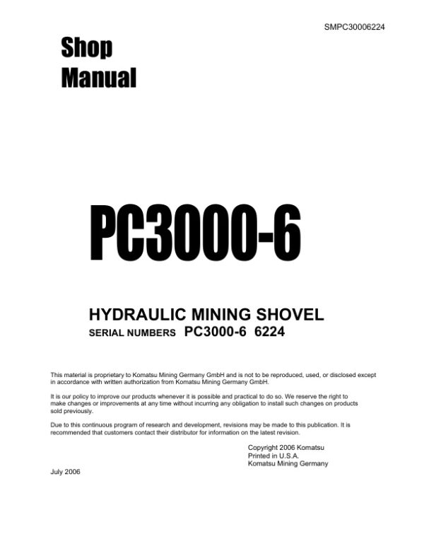 Service manual Komatsu PC3000-6 6224 | SMPC30006224