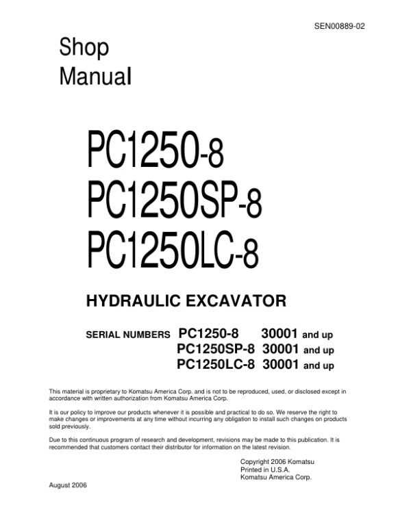 Service manual Komatsu PC1250-8, PC1250SP-8, PC1250LC-8 30001 & Up | SEN00889-02