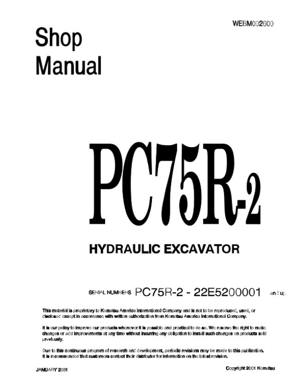 Service manual Komatsu PC75R-2 22E5200001 & Up | WEBM002600