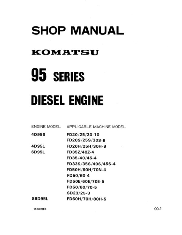 Service manual Komatsu 95 Series, 4D95S, 4D95L, 6D95L, S6D95L, Engine