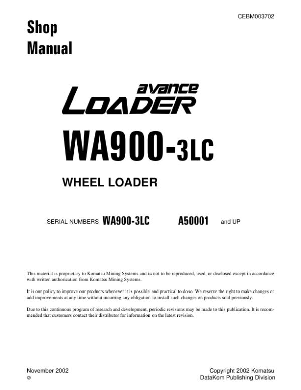 Service manual Komatsu WA900-3LC A50001 & Up | CEBM003702