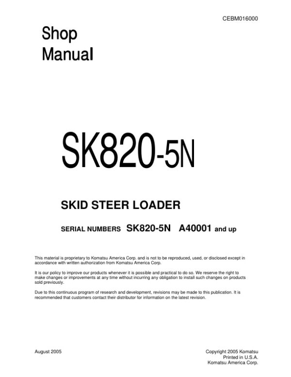 Service manual Komatsu SK820-5N A40001 & Up | CEBM016000