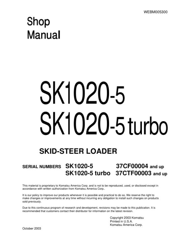 Service manual Komatsu SK1020-5, SK1020-5 turbo | WEBM005300