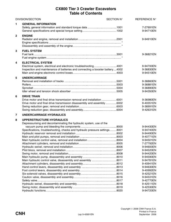 Service manual Case CX800 Tier 3 Crawler Excavators | 9-42691