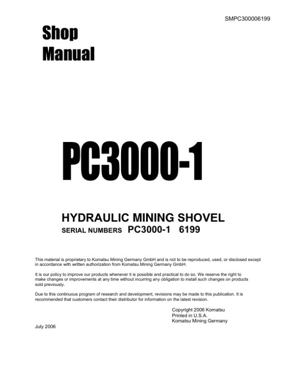 Service manual Komatsu PC3000-1 6199 | SMPC300006199