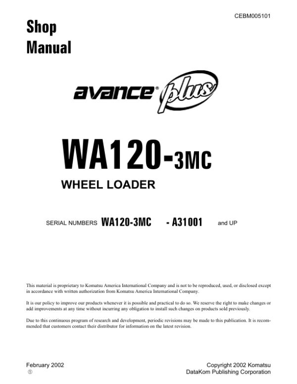 Service manual Komatsu WA120-3MC A31001 & Up | CEBM005101