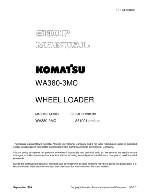 Service manual Komatsu WA380-3MC A51001 & Up | CEBM003402