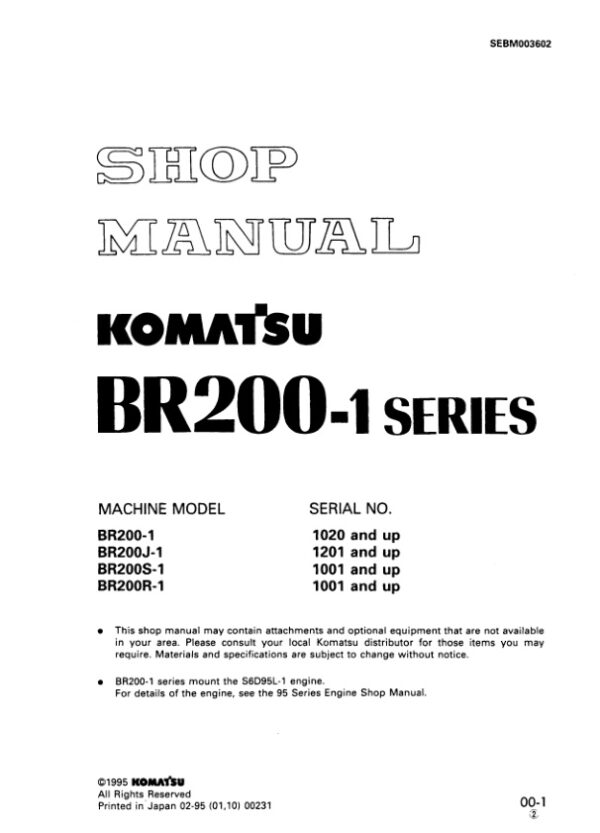 Service manual Komatsu BR200-1, BR200J-1, BR200S-1, BR200R-1 | SEBM003602