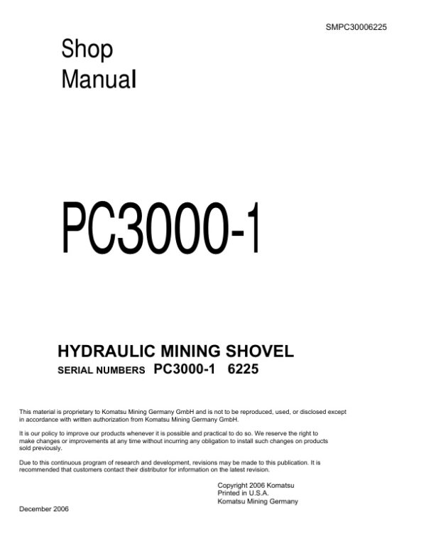 Service manual Komatsu PC3000-1 6225 | SMPC30006225