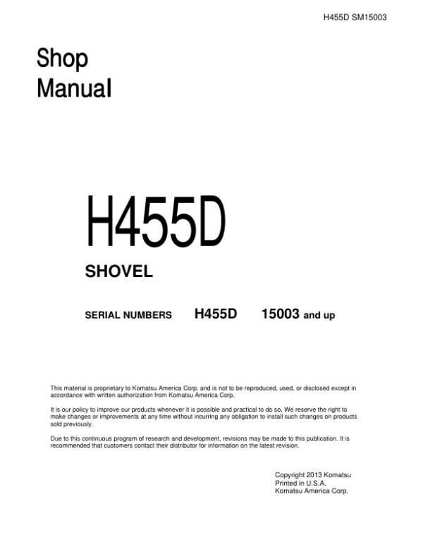 Service manual Komatsu H455D 15003 & Up | H455DSM15003