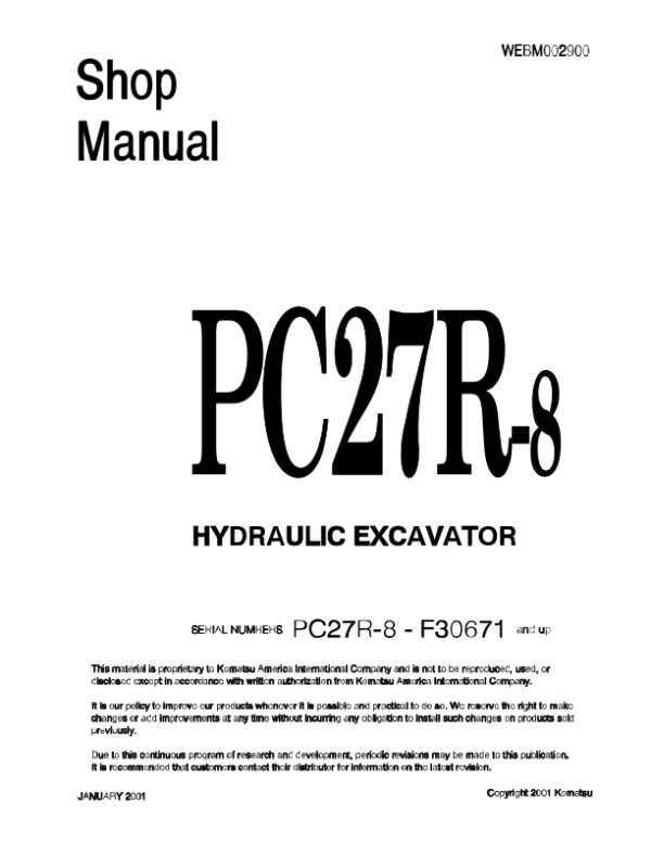 Service manual Komatsu PC27R-8 F30671 & Up | WEBM002900