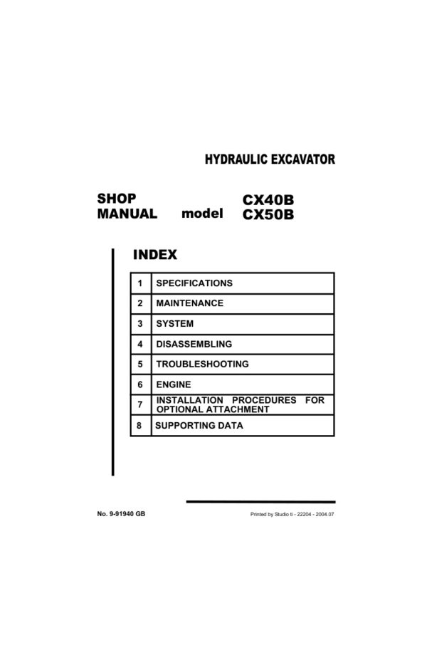 Service manual Case CX40B, CX50B | 9-91940