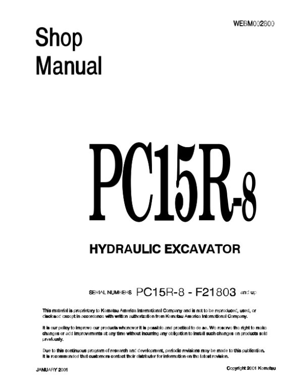 Service manual Komatsu PC15R-8 F21803 & Up | WEBM002800