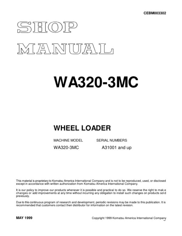 Service manual Komatsu WA320-3MC A31001 & Up | CEBM003302