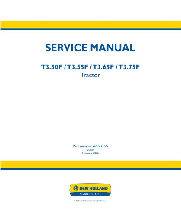 Service manual New Holland T3.50F, T3.55F, T3.65F, T3.75F Tractor | 47977155