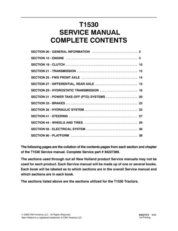 Service manual New Holland T1530 Tractor | 84227373