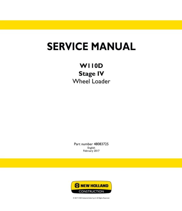 Service manual New Holland W110D Stage IV Wheel Loader | 48083725