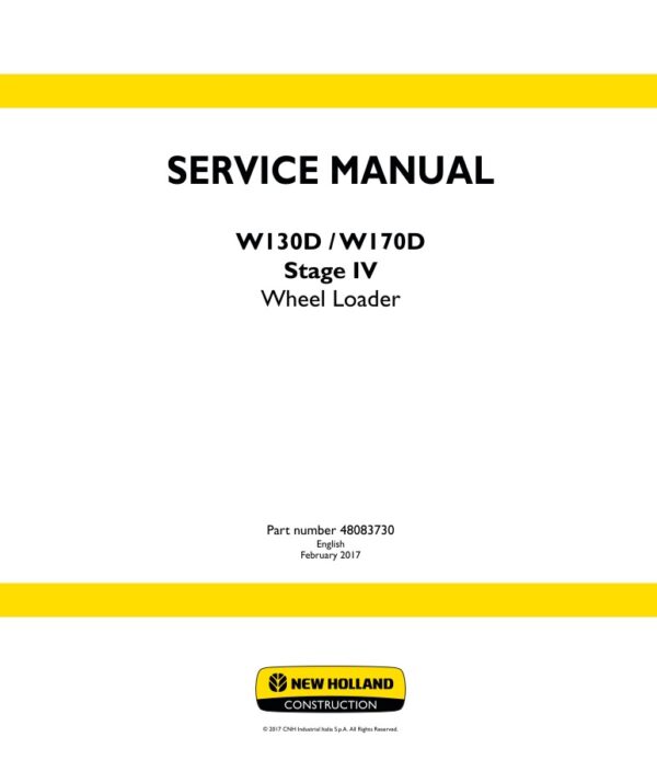 Service manual New Holland W130D, W170D Stage IV Wheel Loader | 48083730