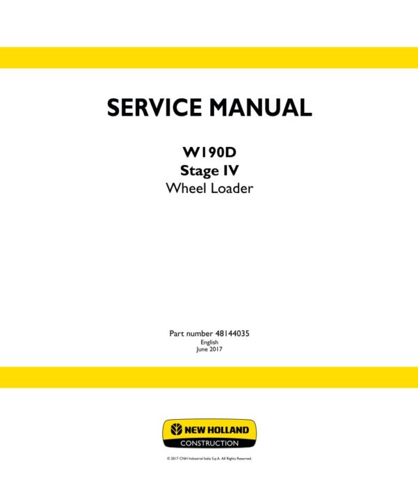 Service manual New Holland W190D Stage IV Wheel Loader | 48144035