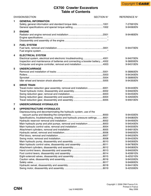 Service manual Case CX700 Crawler Excavators | 9-94820EN