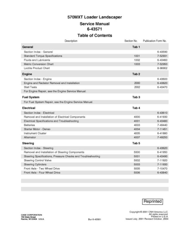 Service manual Case 570MXT Loader Landscaper | 6-43571