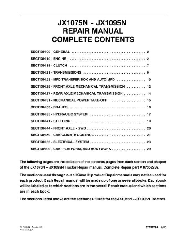 Service manual Case JX1075N-JX1095N Tractor | 87352295