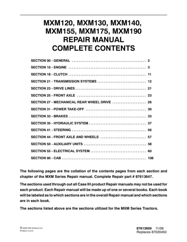 Service manual Case MXM120, MXM130, MXM140, MXM155, MXM175, MXM190 | 87613659