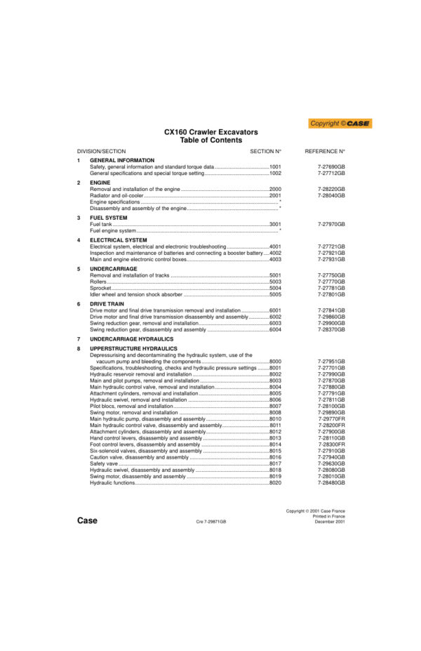 Service manual Case CX160 Crawler Excavators | 7-29871