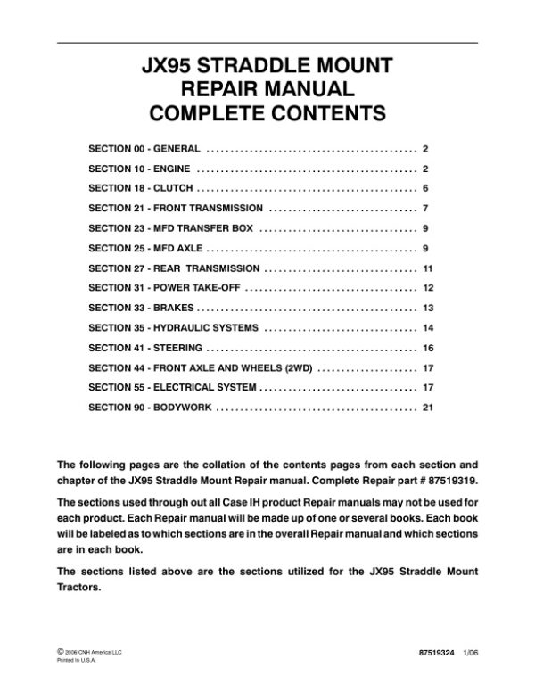 Service manual Case JX95 Straddle Mount Tractor | 87519324