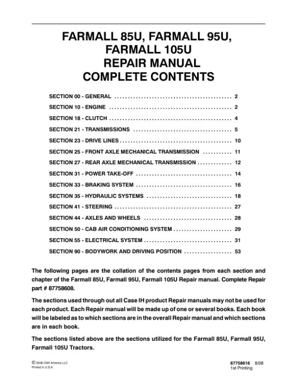 Service manual Case Farmall 85U, 95U, 105U Tractor | 87758616