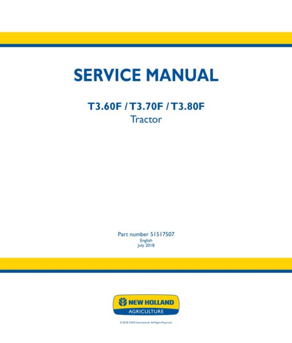 Service manual New Holland T3.60F, T3.70F, T3.80F Tractor | 51517507