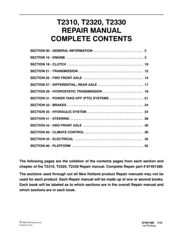 Service manual New Holland T2310, T2320, T2330 Tractor | 87491396