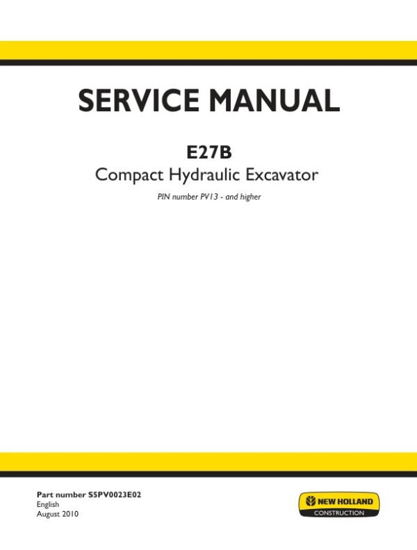 Service manual New Holland E27B Compact Hydraulic Excavator | S5PV0023E02