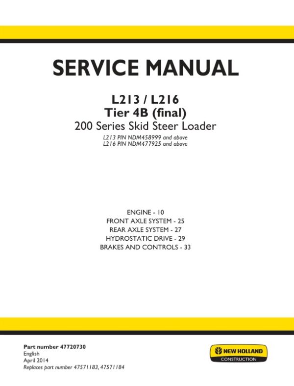 Service manual New Holland L213, L216 Tier 4B (final) | 47720730