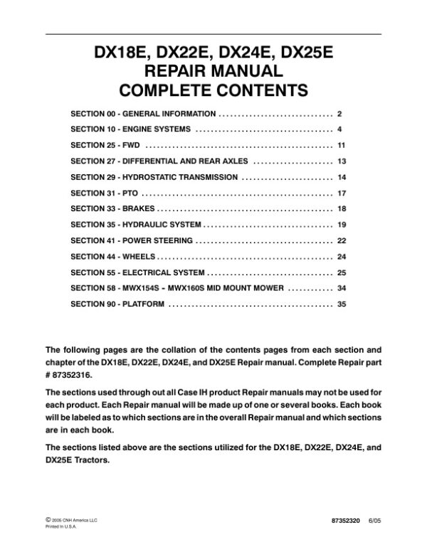 Service manual Case DX18E, DX22E, DX24E, DX25E Tractors | 87352320