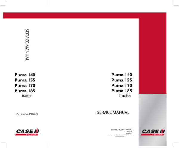 Service manual Case Puma 140, 155, 170, 185 Tractor | 47402693