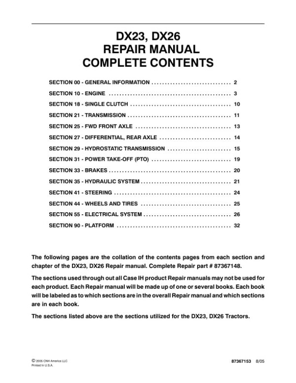 Service manual Case DX23, DX26 Tractors | 87367153