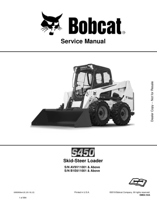 Service manual Bobcat S450 AV9V11001, B1E611001 & Up | 6990808