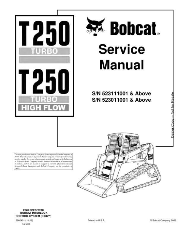 Service manual Bobcat T250 523111001 523011001 & Up | 6902451