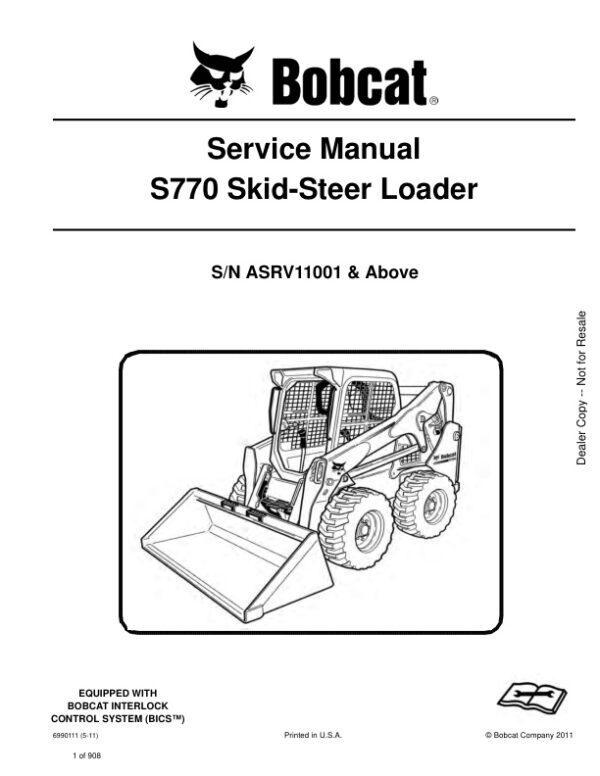 Service manual Bobcat S770 Loader ASRV11001 & Up | 6990111